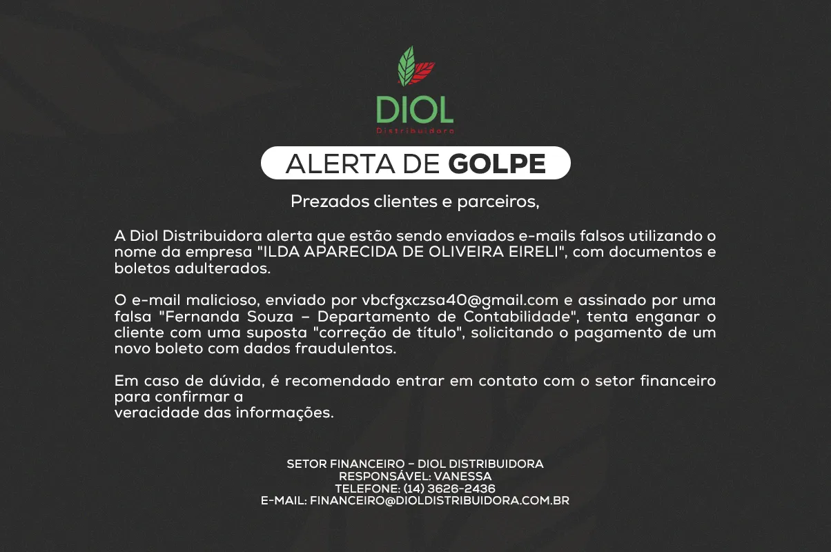 Banner: aviso sobre golpistas enviando falsos boletos